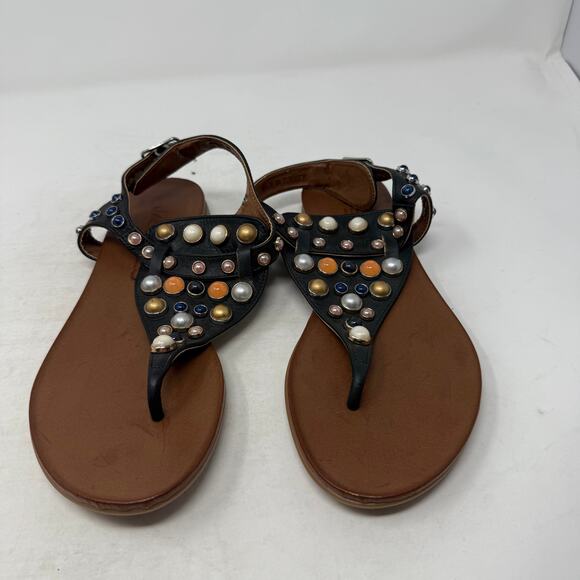 J/Slides Black Beaded Gemstone T-Strap Sandals Size EU 37 - Picture 4 of 11